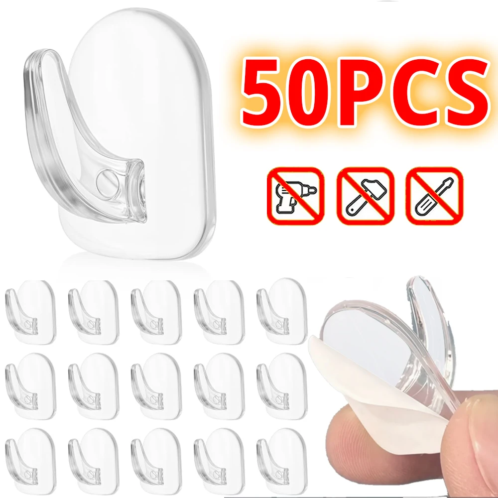 50/10PCS Transparent Mini Small Hooks Self Adhesive Door Wall Hooks Sticky Key Holder Kitchen Bathroom Organizer Hook Accessorie