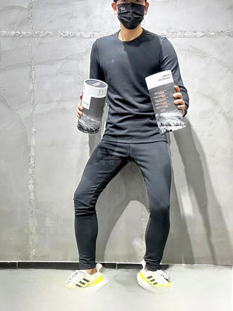 

Warm Fce Corn Pattern Outdoor Sports Men's Casual Sportswear Set High Elastici Autumn Winter Thermal Outfit (Top Pants)