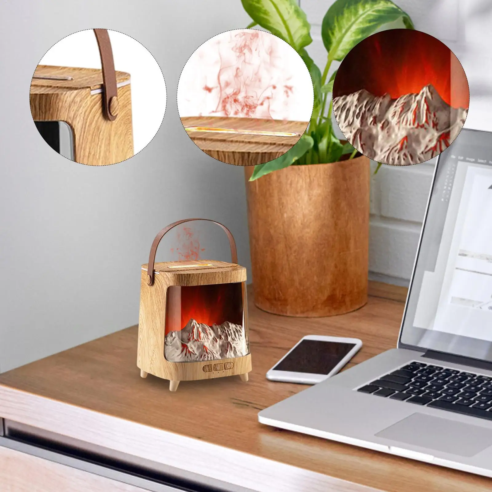 Fireplace Humidifier 7-Color Light Flame Aromatherapy Diffuser With Timer Quiet Aromatherapy Machine 200ml Remote Control For