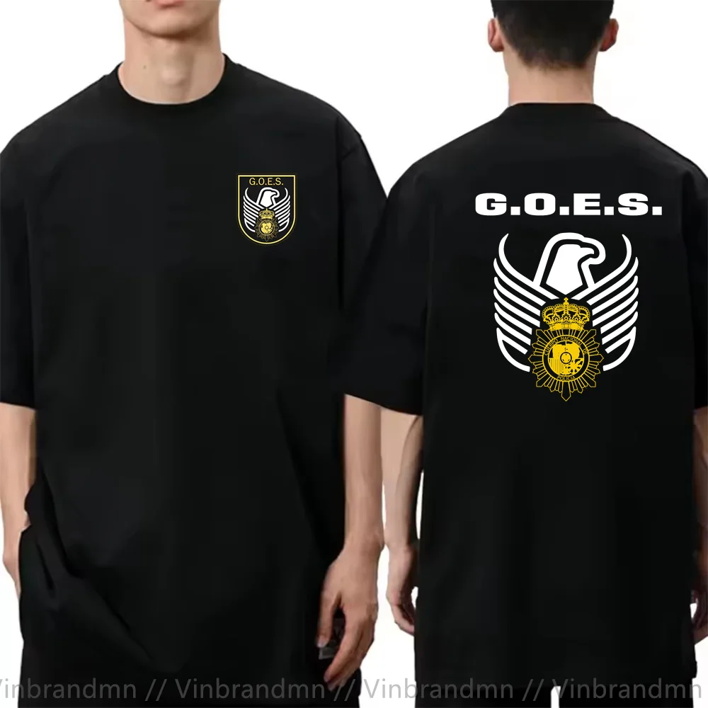 Espanha Forças Especiais Nacionais SWAT GEO GOES Logo Espana Policia Homens Camiseta Manga Curta Casual 100% ALGODÃO O-pescoço Camiseta Camisa