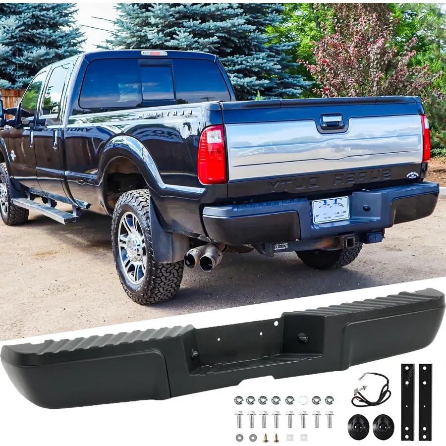 مجموعة المصد الخلفي من الفولاذ لـ 20082016 Ford F250 F350 F450 Super Duty بدون فتحات مستشعر الحديقة استبدال المصد الخلفي الأسود
