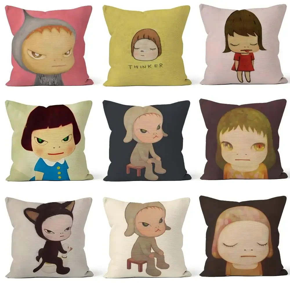 Artist Yoshitomo Nara Angry Girl Pop Art Cushion Cover Throw Pillow Soft Short Plush Cozy Durable For Sofa Bedroom Home Decor