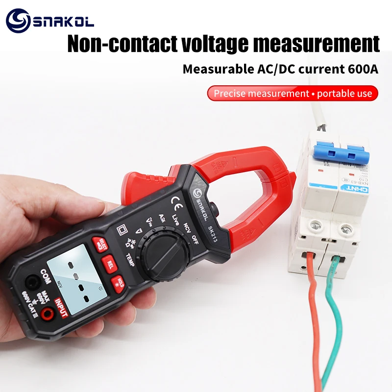 Medidor de pinza Digital SK213, 600A, Corriente CA y CC, amperímetro RMS verdadero, alicates de rango automático, multímetro de 6000 cuentas, probador de voltaje Hz Ohm NCV