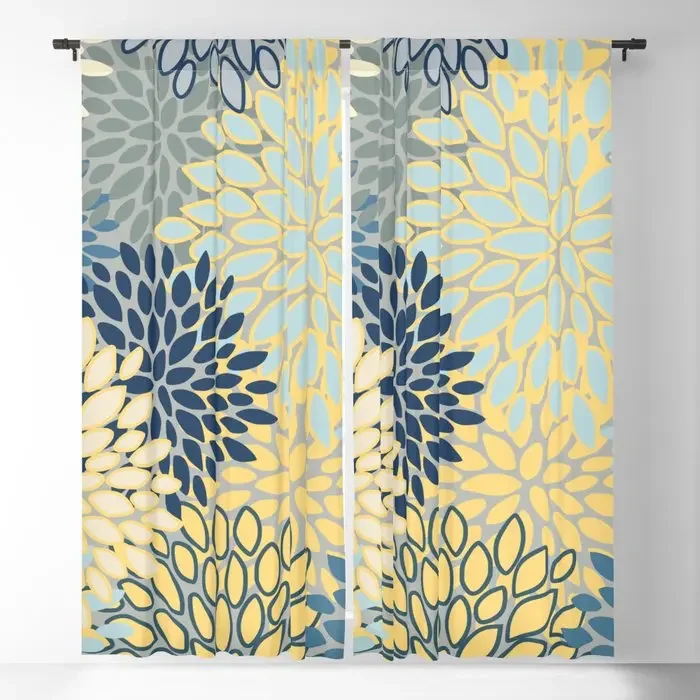 Modern Garden Blue Yellow Grey Blackout Curtains 3D Print Window Curtains for Bedroom Living Room Decor Window Treatments