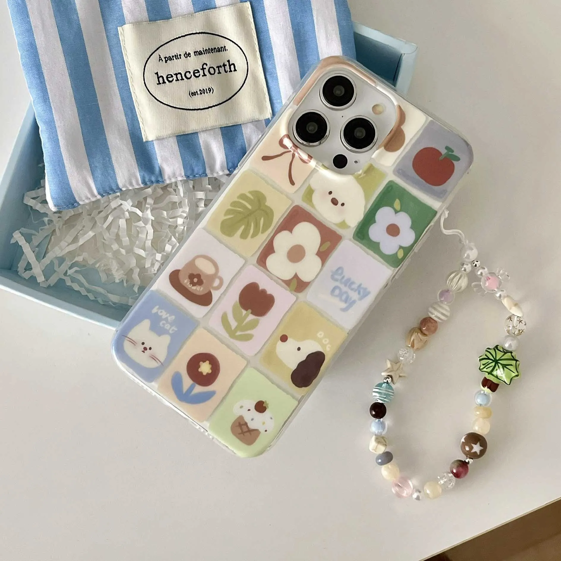 Cartoon Montage Flower Cute Cat Puppy Fundas For Iphone 14Pro 15Pro 12ProMax 16 13 14 15 Pro Max Colorful Autume Phone Case