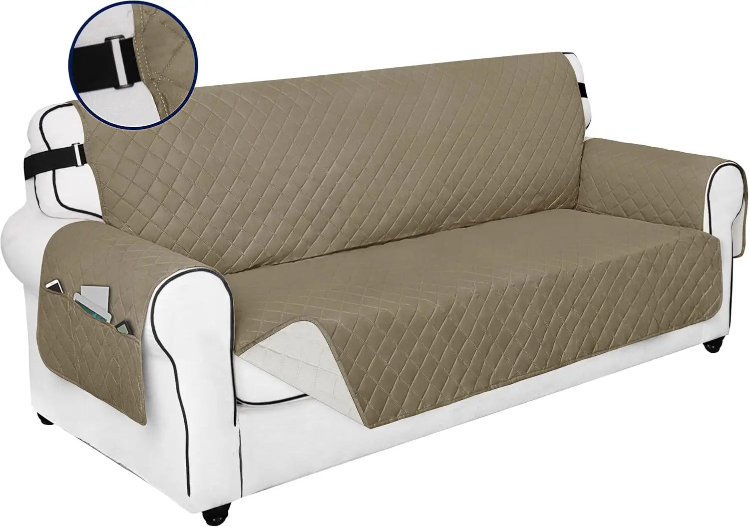

Reversible Sofa Couch Cover Water Resistant Couch Covers For 3 Cushion, Washable Furniture Cover With Non-Slip Foam And