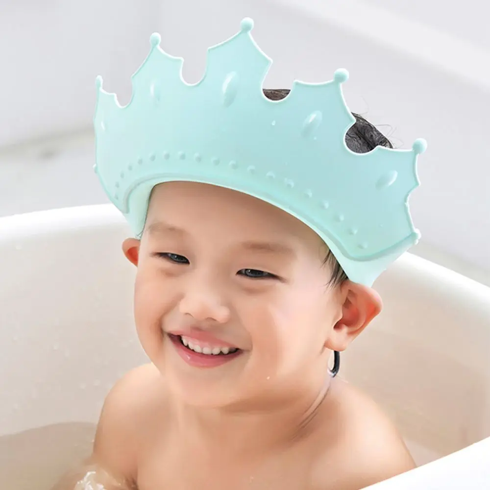 Ear&Eye Protection Plastic Solid Color Shower Cap Shower Head Cover Wash Hair Shield Hat Crown Shape Baby Shampoo Cap