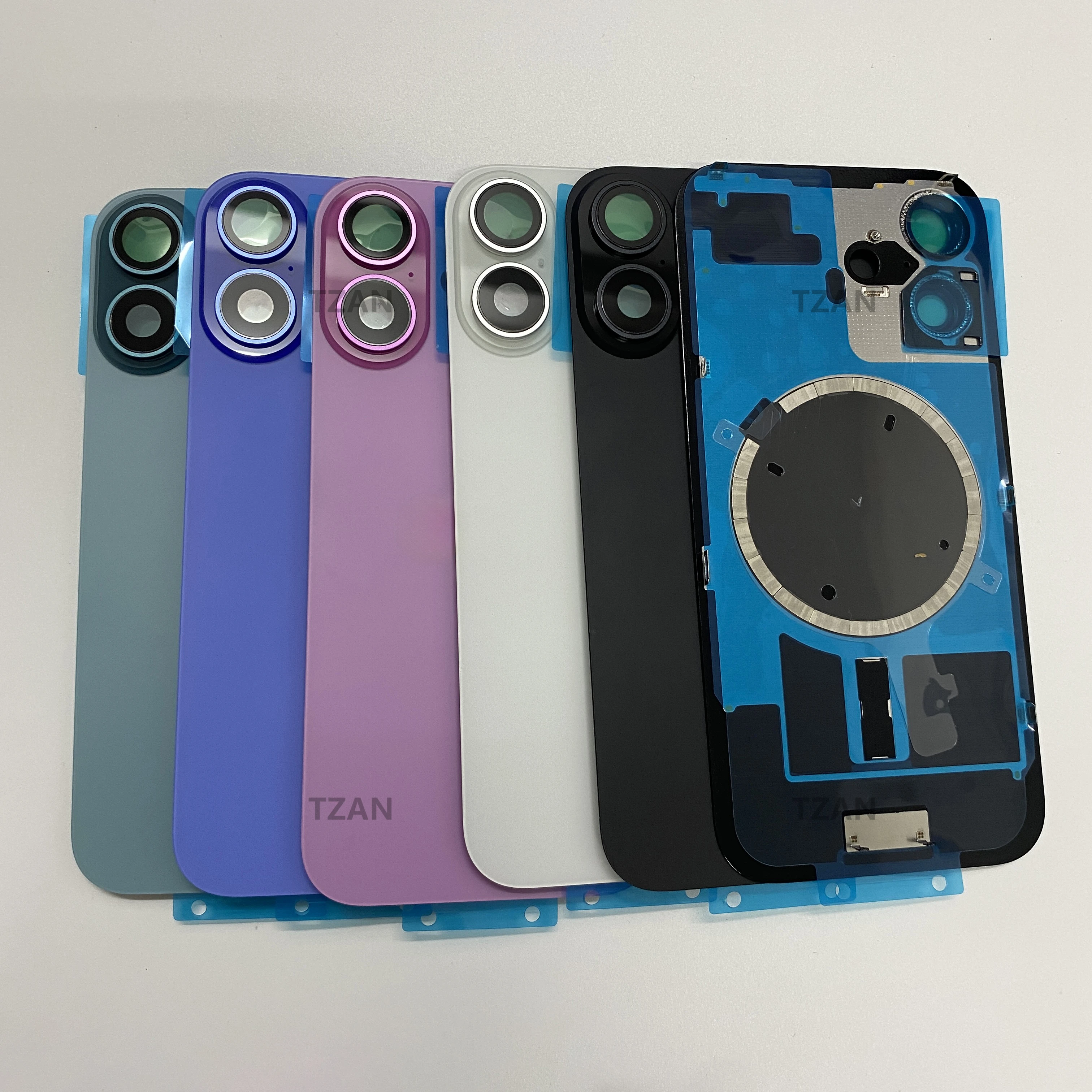 

For iPhone 16 Back Glass Panel With Camera Lens Iron Plate Magnetic Metal Ring Battery Cover Rear Door Housing Chassis Frame