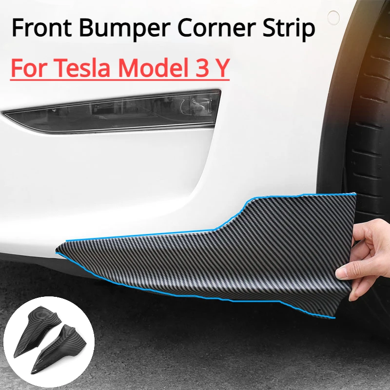 Front Bumper Corner Strips for Tesla Model 3 Y Car Thunder Style Corner Guard Front Bars Front Lip Anti-Collision Protective Kit