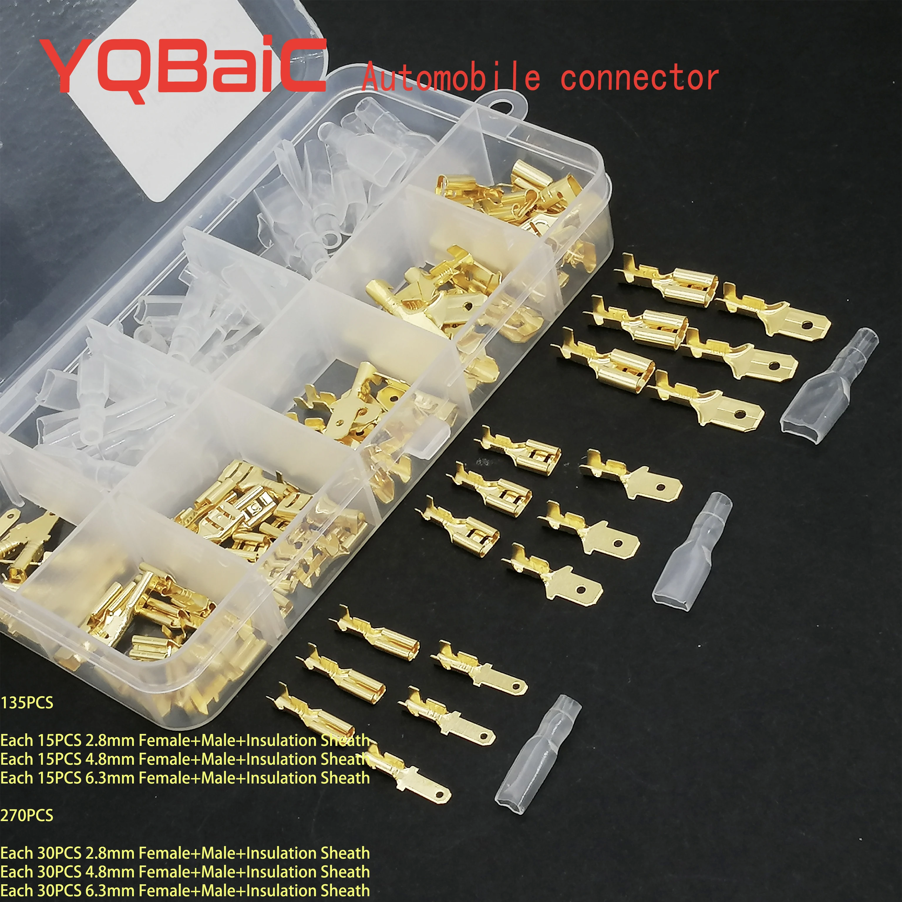 135 / 270 PCs 2.8/4.8/6.3mm Car Wire Terminal Electric Terminals And Insulated Seal Sheath Wire Connector For Assortment Kit