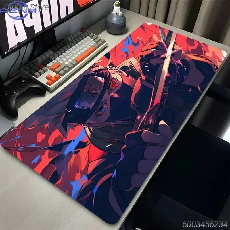 Naruto Kakashi Anime Mouse Pad, Rubber Non Slip Gaming Desk Mat, Red Blue Dynamic Art HD Print Mouse Pad, Smooth Surface for Gam