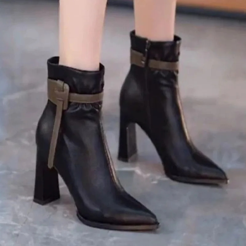 

High Heels Women Pointed Toe Ankle Boots Fashion Elegant Winter New Shoes 2025 Designer Short Boots Dress Party Pumps Zapatillas