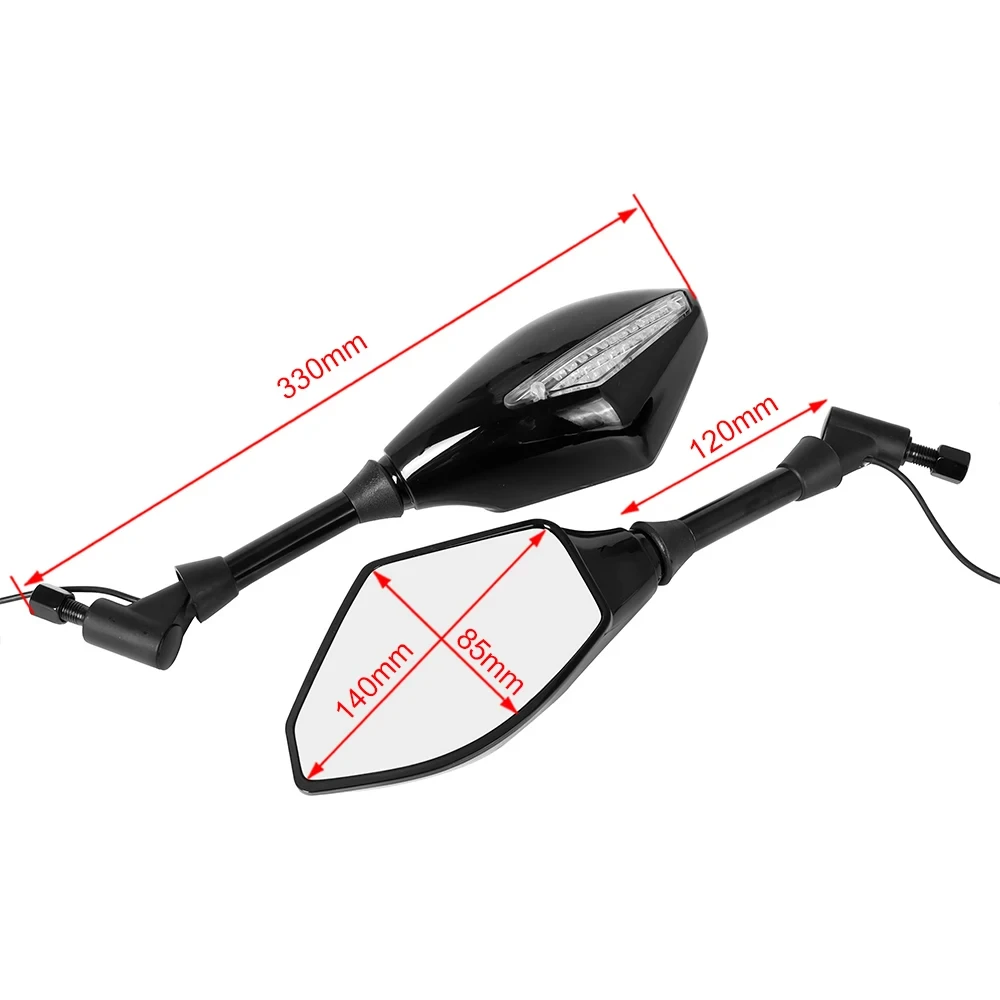 Pair LED Turn Lights Side Mirrors with LED Turn Signal Indicator 10mm Motorcycle Rearview Mirror For Honda Suzuki Yamaha Ducati