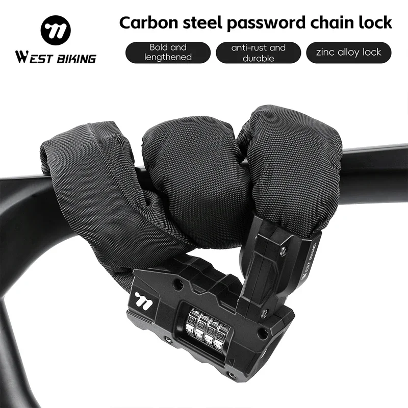 

WEST BIKING Bicycle Chain Lock Carbon Steel 4 Digit Password Lock Outdoor Anti-Theft Scooter Bike Chain Lock Bike Accessories