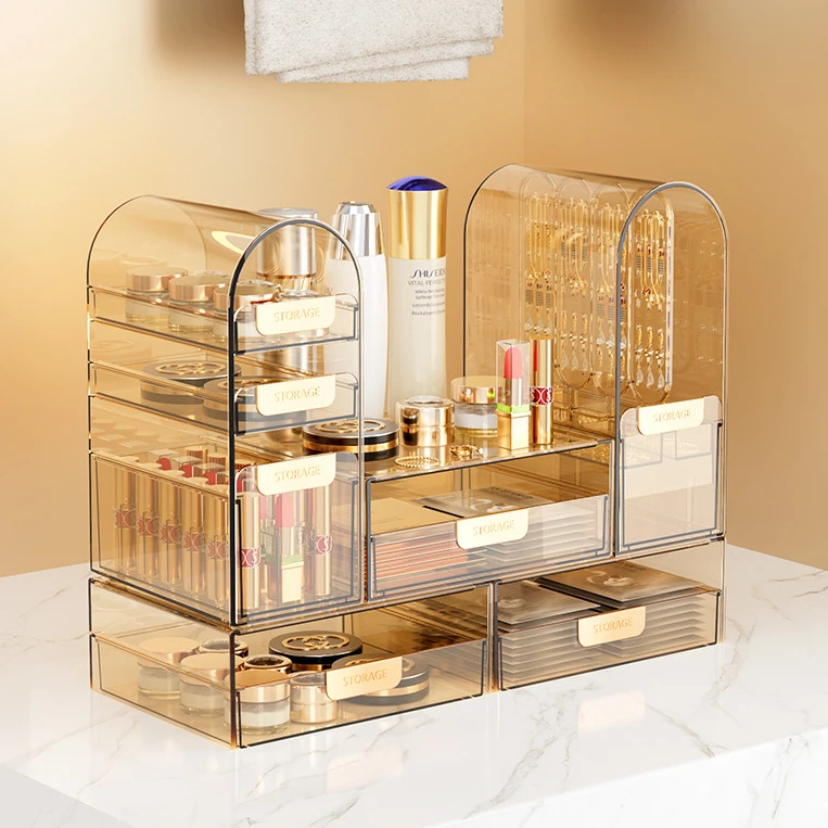 

Dustproof Acrylic Cosmetic Desktop Jewelry Display Rack Dresser Lipstick Case Skin Care Product Shelf Organizer