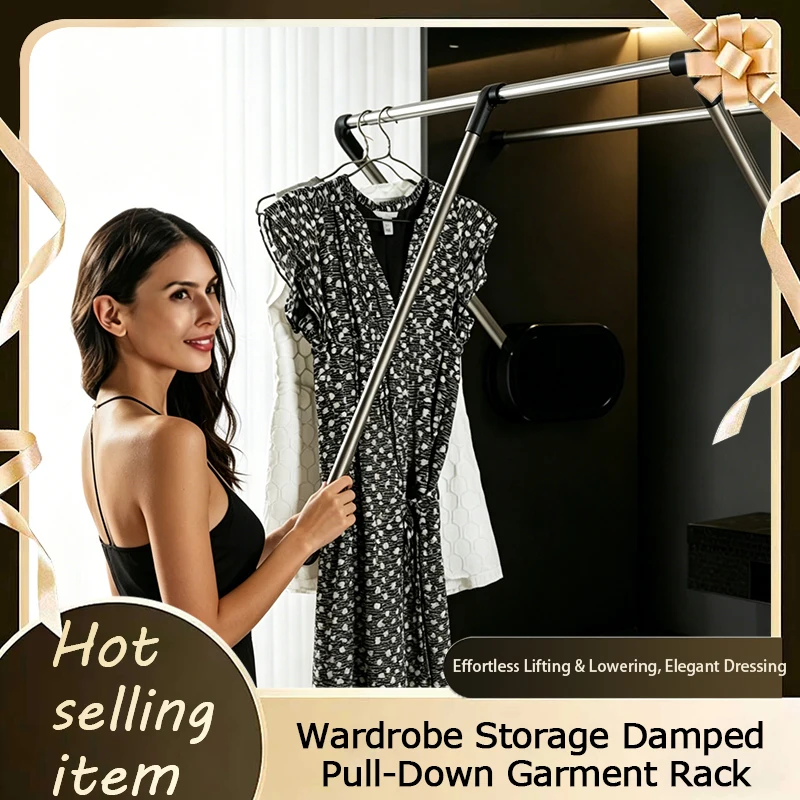 Advanced Damping Lift Down Clothes Rack With Bidirectional Silent Buffer And Width Adjustable For Closet Wardrobe Storage