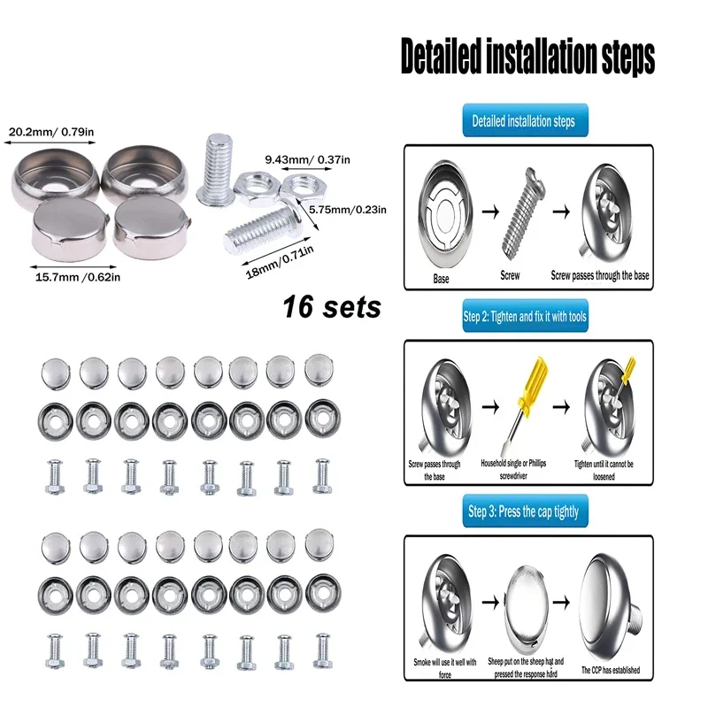

4/8/16 комплектов хромированных противоугонных номерных знаков, удлинительные винты с тяговой головкой для велосипеда, рамы или крышки номерного знака автомобиля, болты