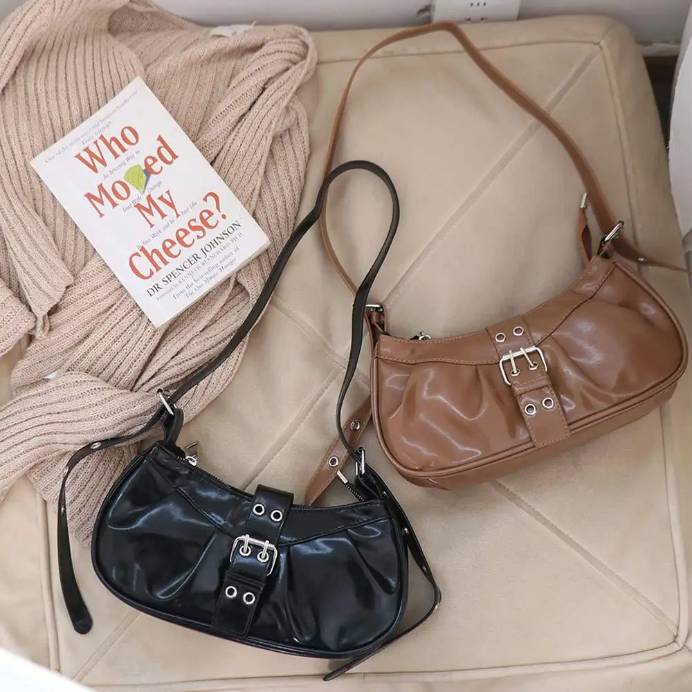 

New Designer Buckle Armpit Bag Pu Leather Gothic Y2k Shoulder Bag Cross Body Vintage Spicy Girl Handbag Women
