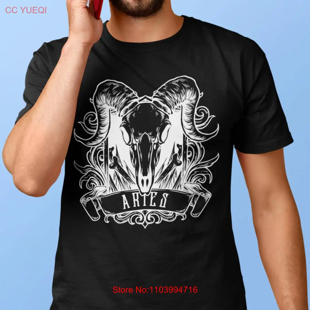 Aries Horoscope Ram Skull Short-Sleeve T-Shirt Star Sign April March Zodiac