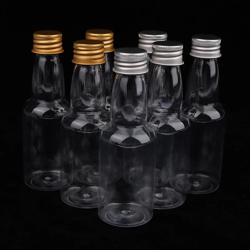 New#10Pcs 50ml Mini Clear PET Refillable Small Wine Bottles For Party Wedding Liquor Bottles With Leak Proof Screw Lid