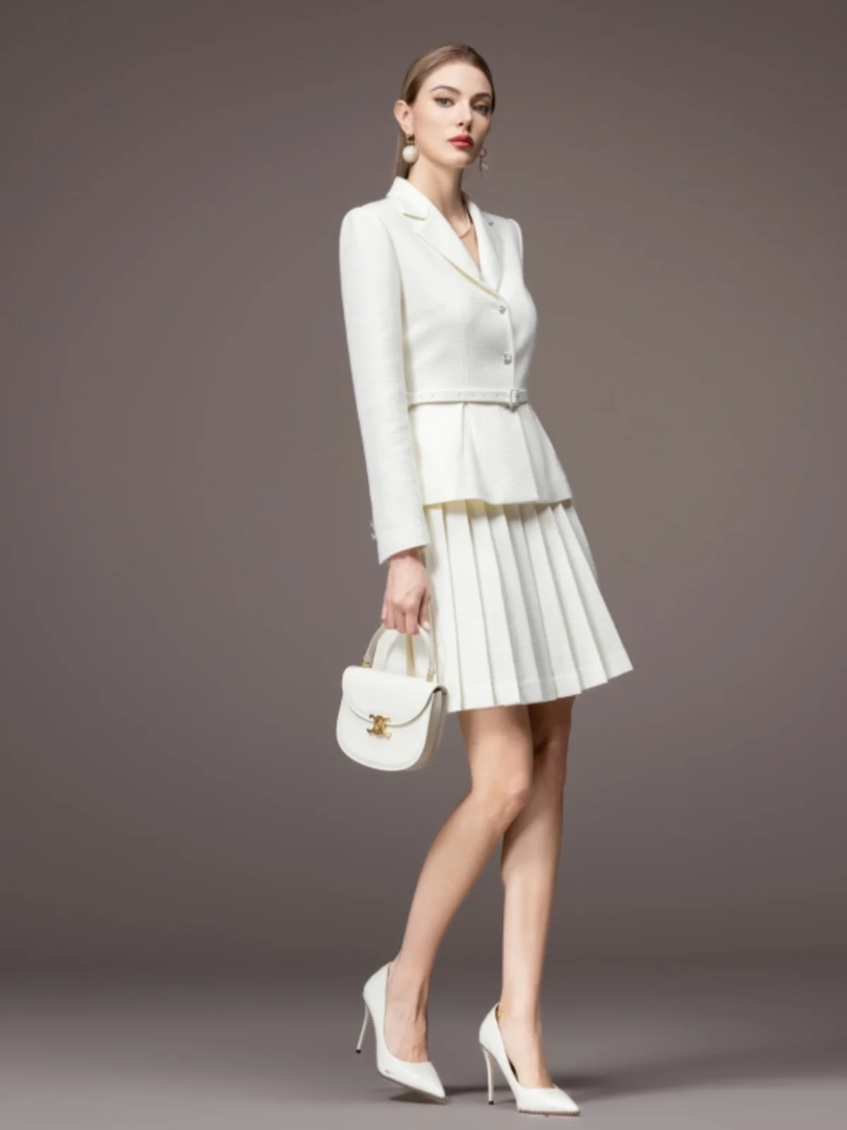 

Elegant Suit Set Dress Women's Formal Fashionable Versatile Beauty Salon Uniform Hostess Long Sleeve Button up