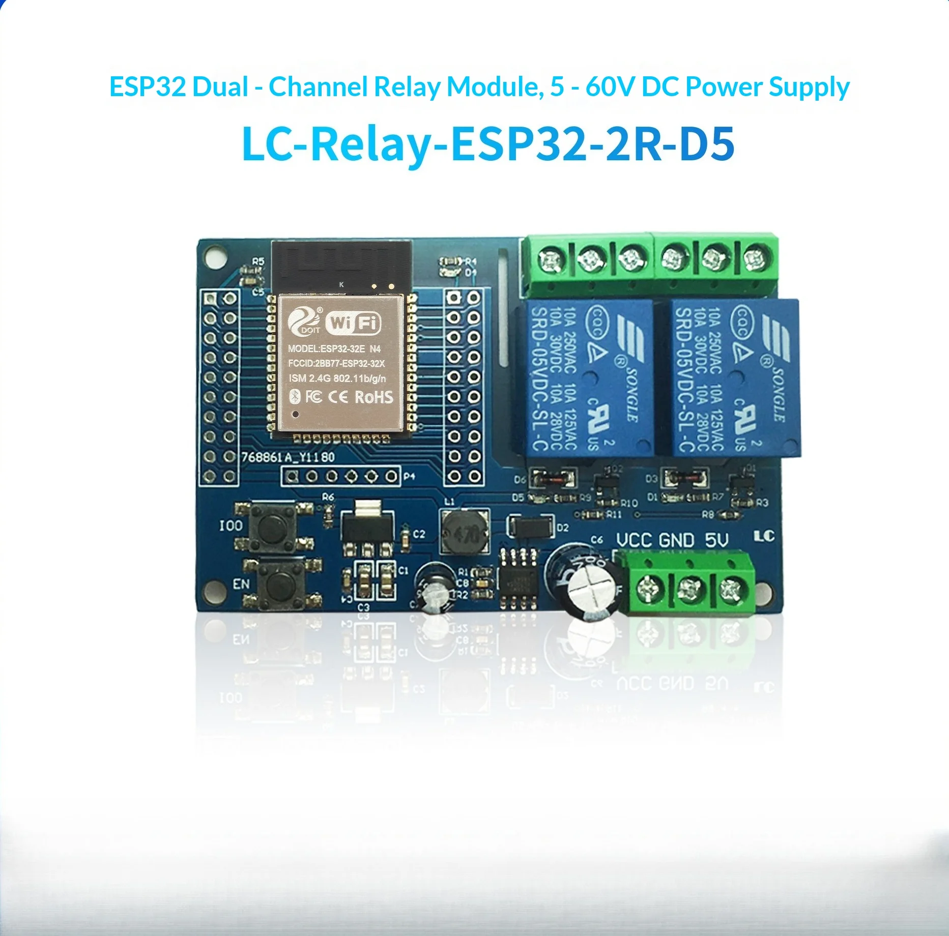 Esp32 Relay Board Dc5-60v Power Supply Dual-channel Wifi Relay Module Esp32e Development Board for Secondary Development
