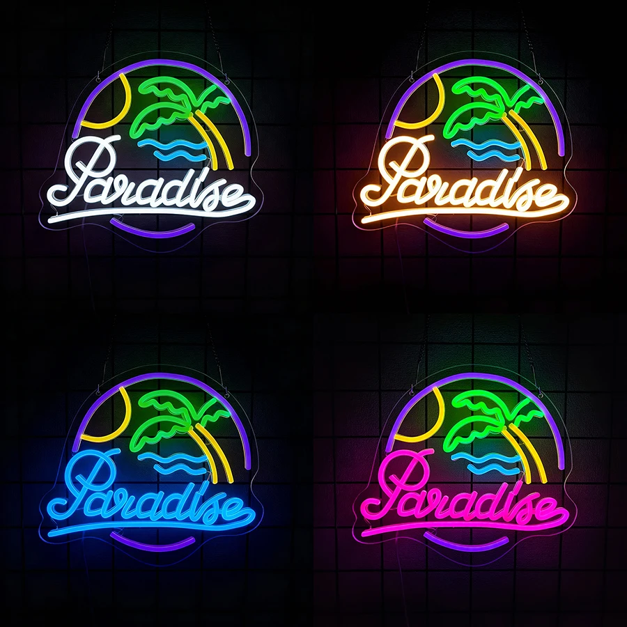 Palm Tree Paradise LED Neon Light Sign - Beach - Inspired Neon Sign for Bar,Gameroom,Bedroom Wall Decor