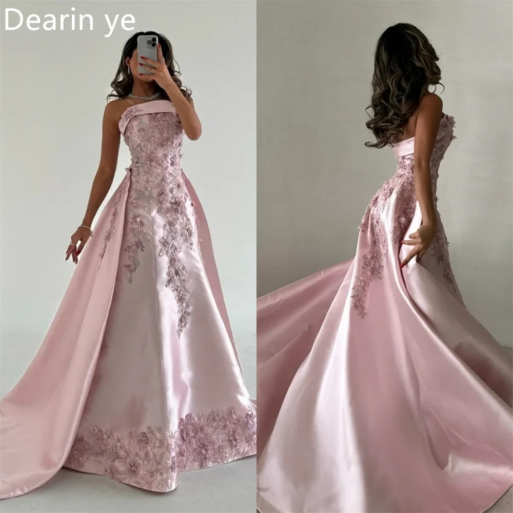 

Customized Saudi Arabia Prom Gown Dearin Strapless A-line Floor Length Skirts Applique Bespoke Occasion Dresses Evening Formal D