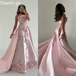 Customized Saudi Arabia Prom Gown Dearin Strapless A-line Floor Length Skirts Applique Bespoke Occasion Dresses Evening Formal D