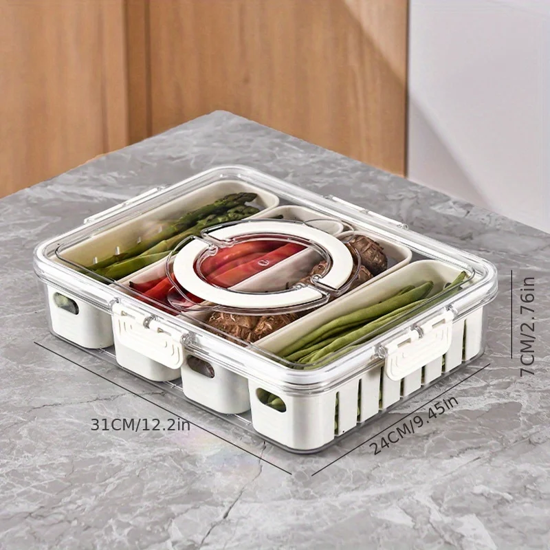 Caja de refrigerador transparente con tapa y cesta de drenaje, organizador de frutas y verduras frescas, contenedores, suministros de cocina para alimentos Preserv