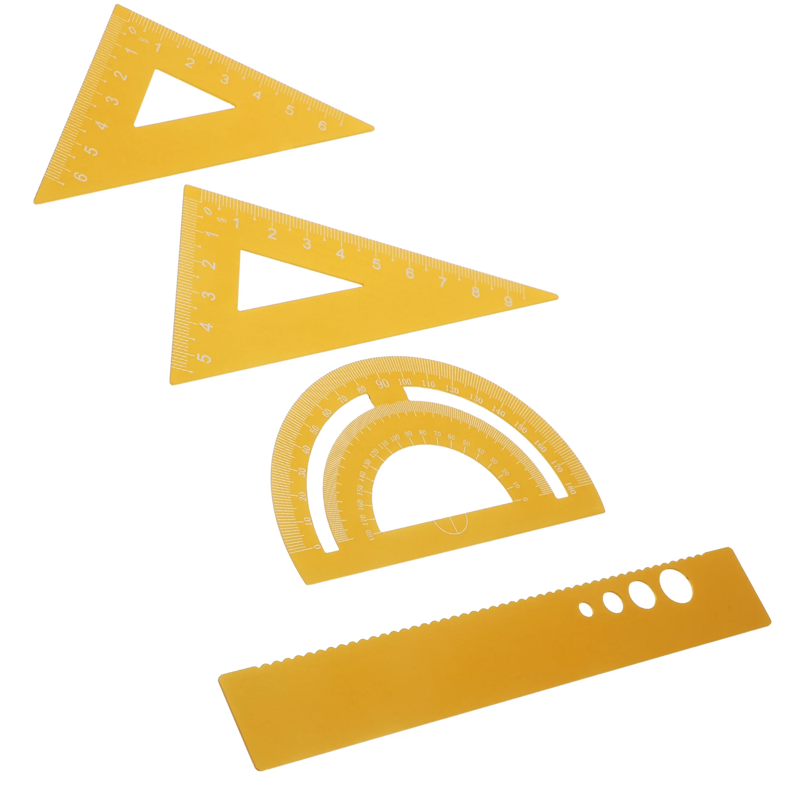 

4 Pcs Straight Metal Ruler Set Scale Drawing Protractor Multi-functional Measuring Rulers