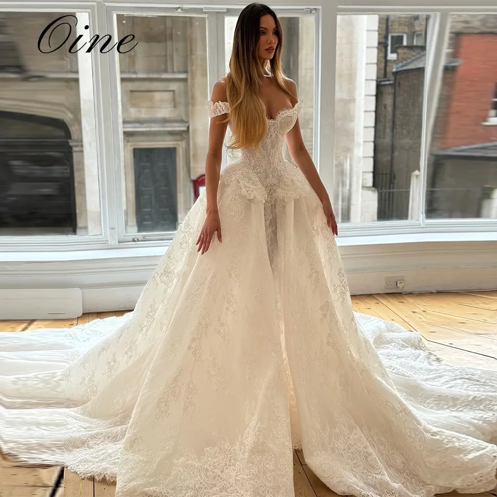 Oine Luxus-Hochzeitskleid 2026, Spitzenkorsett, Vestidos De Novia, ärmellos, A-Linie, schulterfrei, Kleider für Brautkleider, individuell gestaltet
