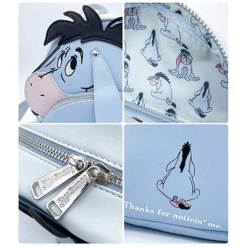 Disney Eeyore Cosplay Womens Double Strap Shoulder Bag Purse Winnie The Pooh Friends Cute Blue PU Leather Backpack