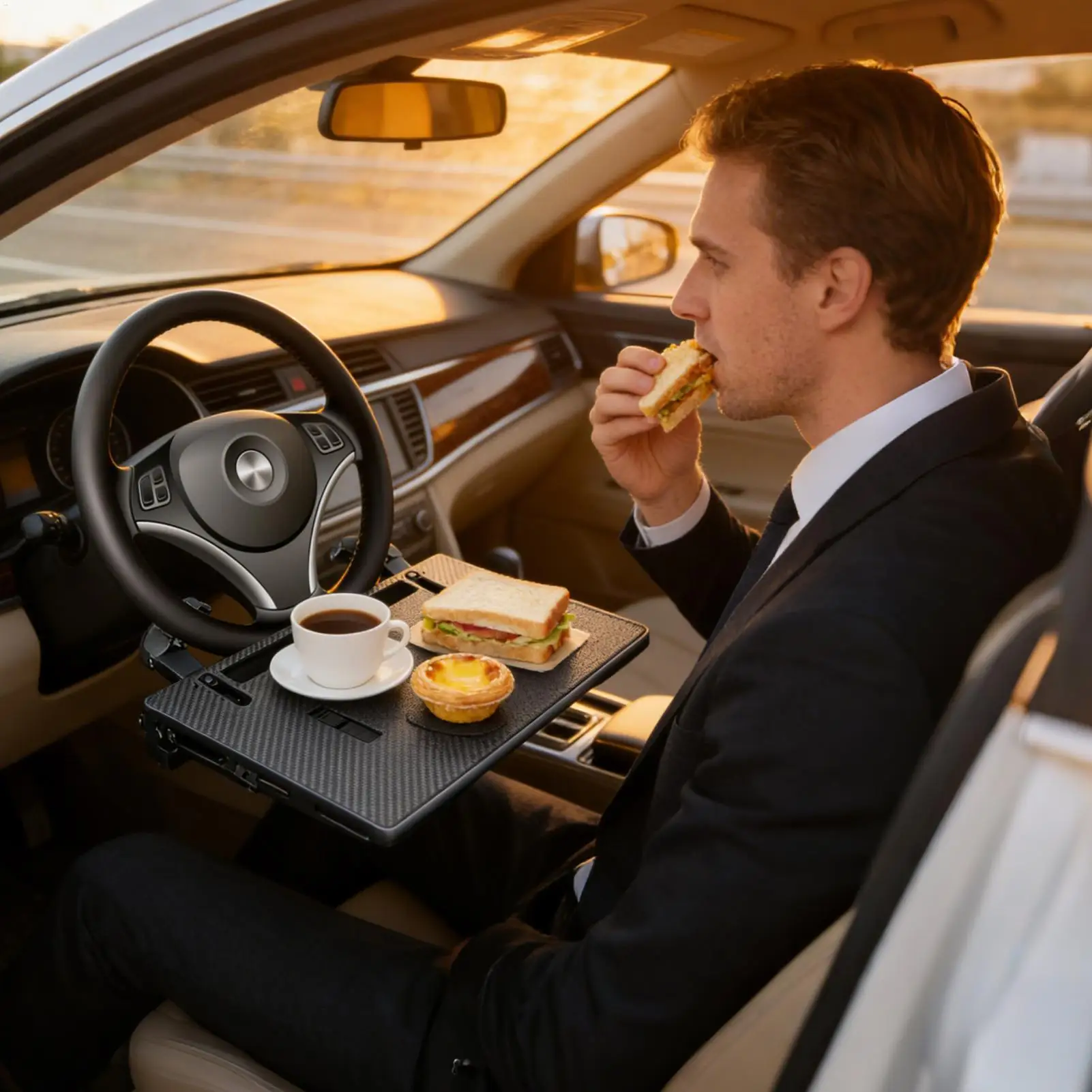 Steering Wheel Tray Table Multi-Functional Clamp-On Anti-Slip Steering Wheel Tray For Food For Snack Drinks Tablet Video