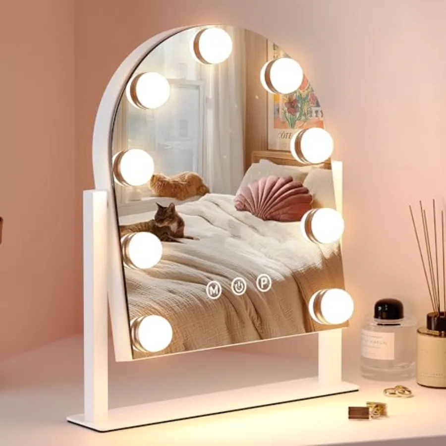 

Makeup Mirror with Lights, Vanity Mirror with Lights, Lighted Makeup Mirror, 3 Color Modes, Dimmable Light, 360° Rotation
