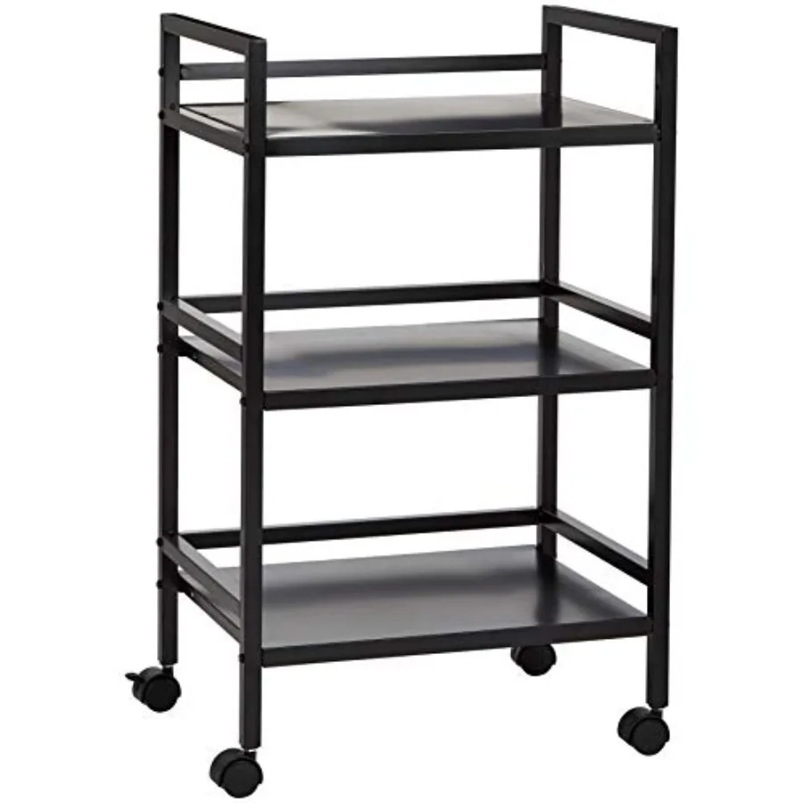

3-Tier Metal Rolling Utility Cart Storage Organizer Multifunctional Storage Mobile Shelving Black