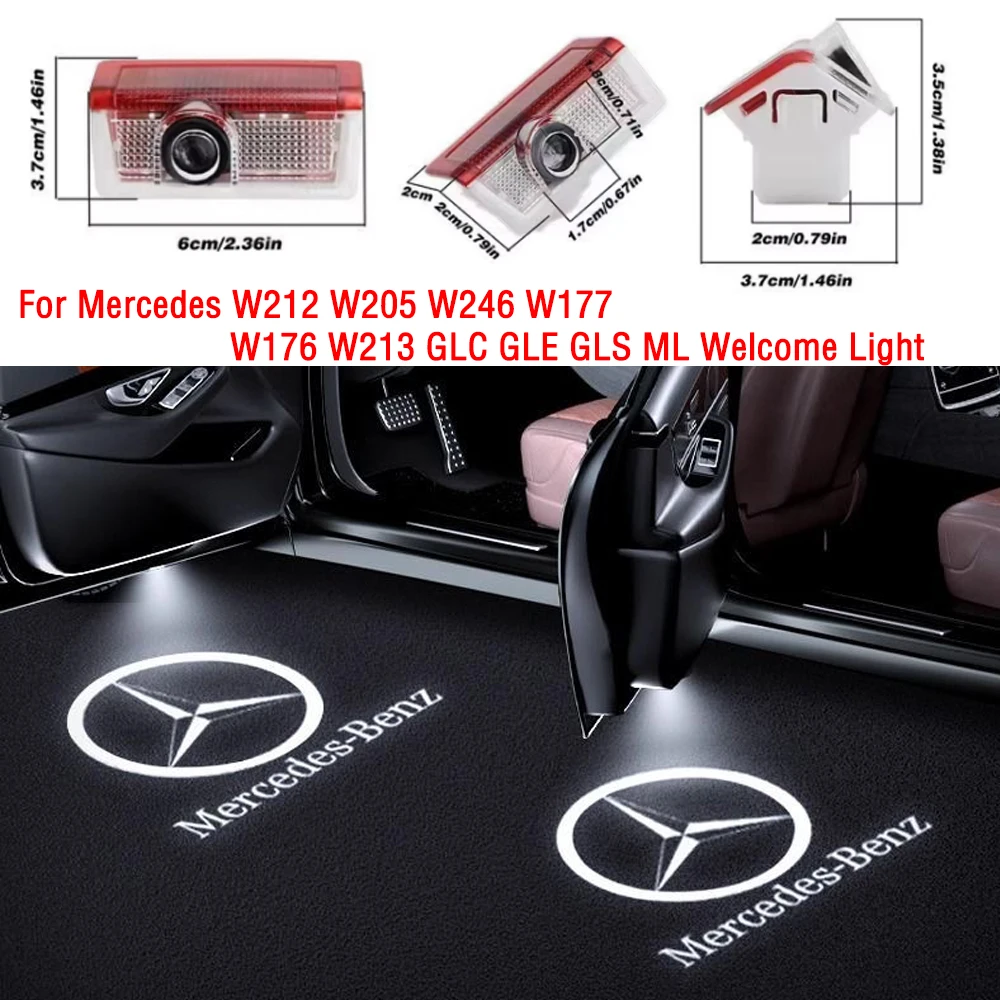 2Pcs LED Car Door Light for Mercedes Benz AMG W212 W205 W246 W177 W176 W213 GLC GLE GLS ML Welcome Laser Projection Logo Lamp