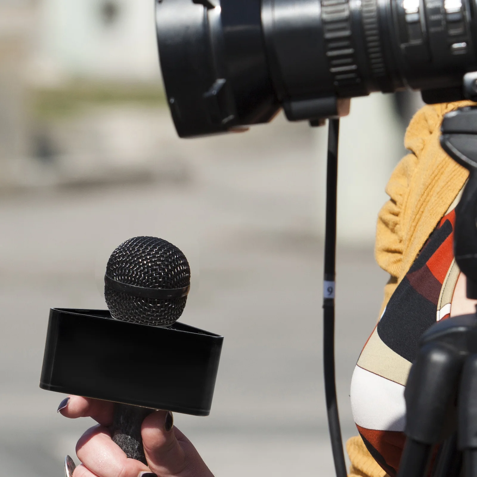 

2Pcs Durable ABS Microphone Station Logo Black Portable for Professional Interview Use Microphone Station Logo