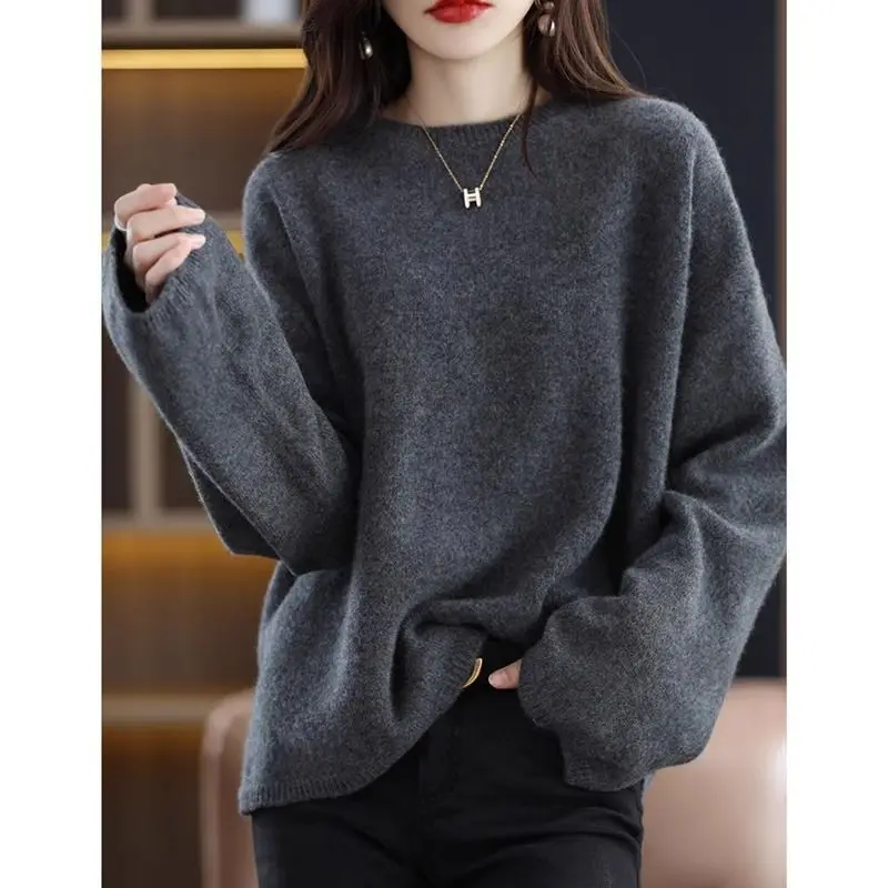 Spring Autumn New Round Neck Long Sleeve Fashion Sweater Women High Street Casual Solid Color Pullovers Elegant Comfortable Tops