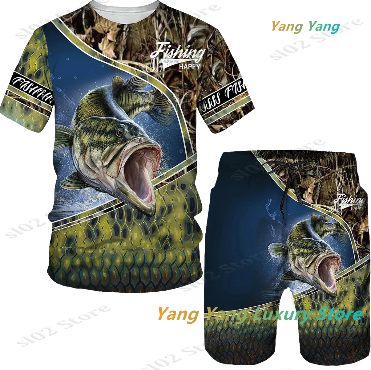 3D Print Camo Carp Fishing Men Women Tee/Shorts/Set Casual Harajuku Streetwear Tracksuit Outdoor Fishing Hunting Camping Clothes