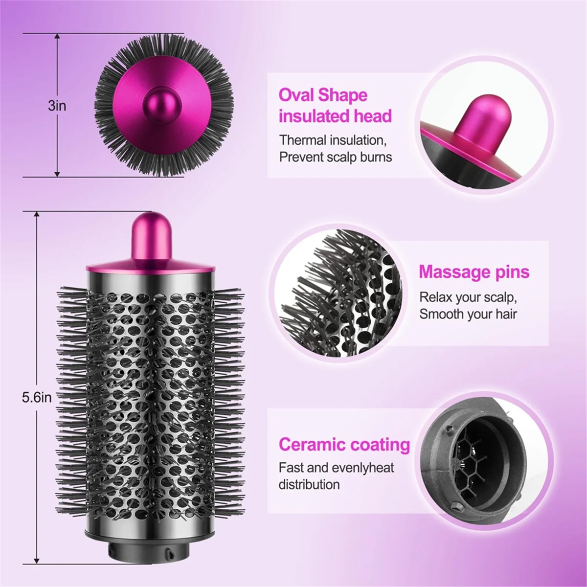 A80IFor Dyson Airwrap Large & Small Round Volumizing Brush Attachment - Enhance Volume & Style Effortlessly Rose Red