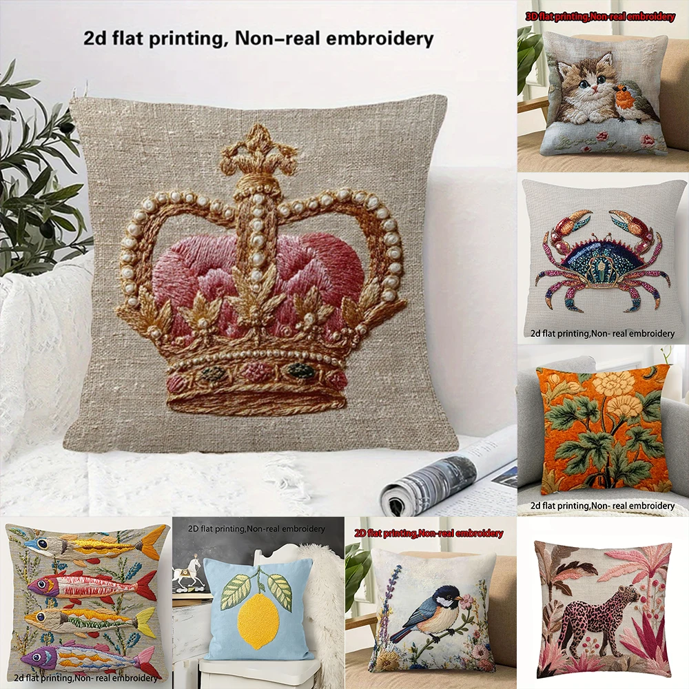 2D-Flat Vintage Embossed Style Decorative Throw Pillow Covers, Boho Animal & Floral Print Cushion Cases for Home Sofa Bed Decor