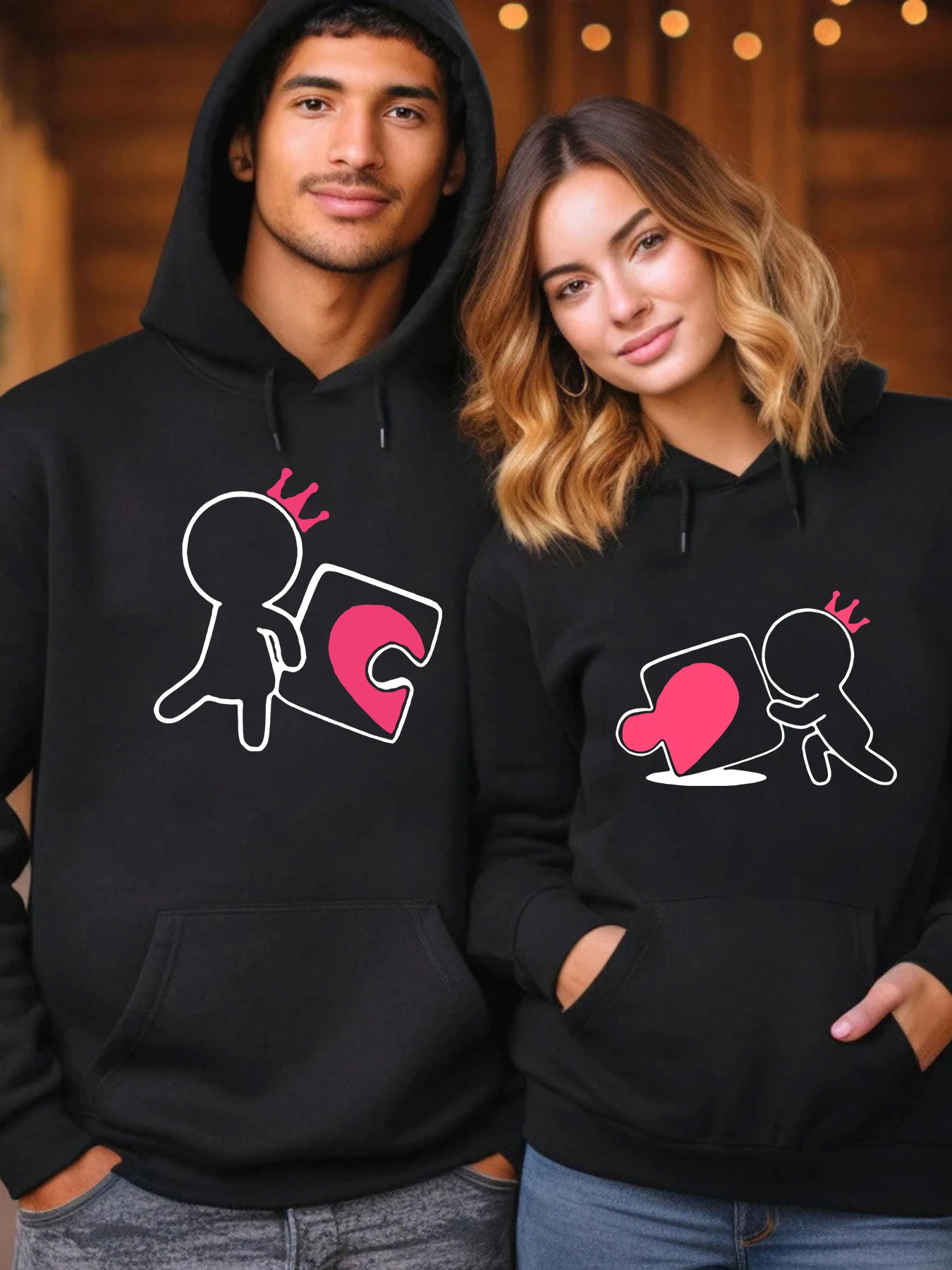 1pc Couple Hoodies Love That Attracts Each Other Design Mens Hoody Multicolor Loose Top Pocket Sportswear Fleece Casual Hoodie