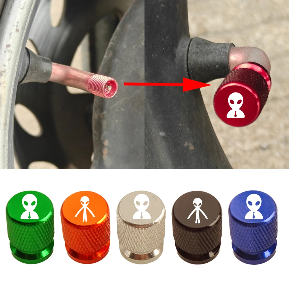 2PCS Tampa de Válvula com Logo Alienígena para Moto, Bicicleta, Scooter Elétrica, Caminhão, Van, Carro - Acessórios Automotivos