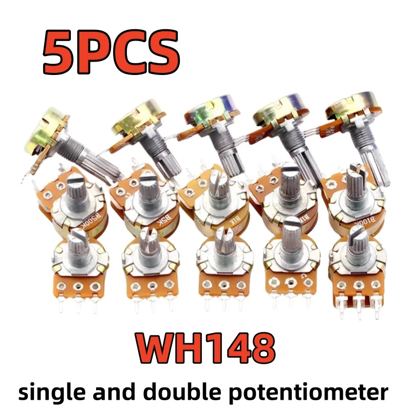 5PCS single and double potentiometer WH148 adjustable B1K 2K5K10K20K 50K 100K 500K handle 15 20MM