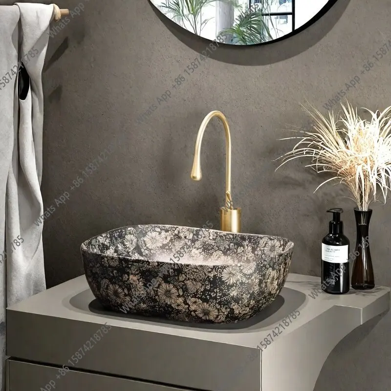 

Countertop basin Household countertop single wash basin Ceramic washbasin Round balcony Basin Outdoor villa Garden ceramic