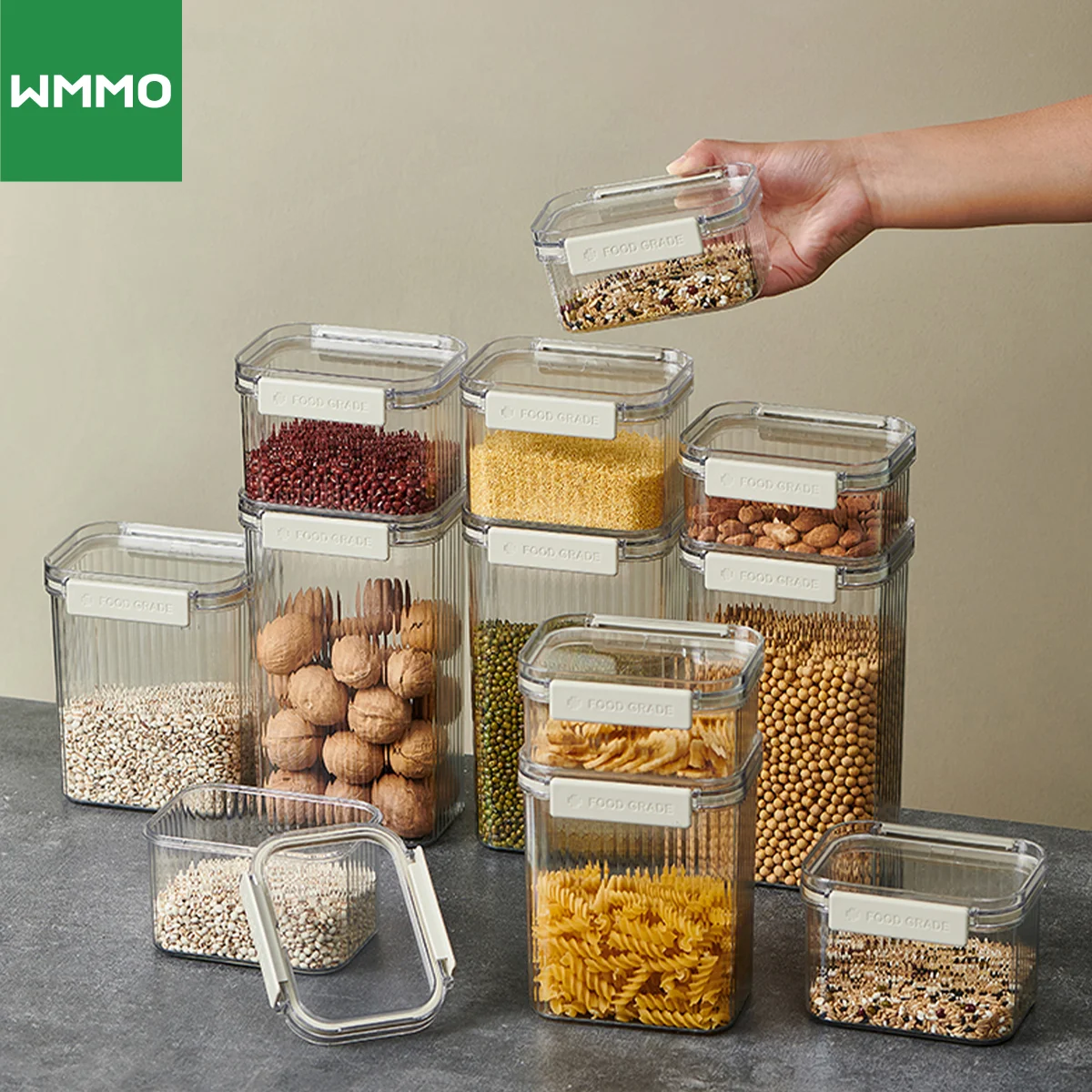 WMMO Cereal Storage Containers Kitchen Clear Pantry Container Food Organizer with Seal Lid Snacks Nuts Storage Containers