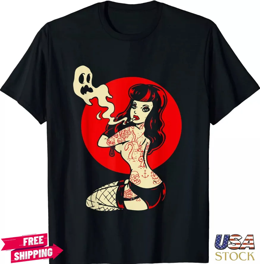 Horror Art - Sexy Goth Girl Burlesque - Psychobilly Punk Art T-Shirt Size S-5XL