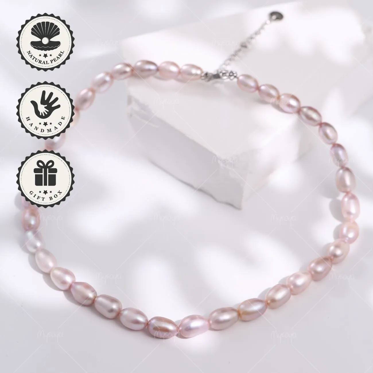 

Mysoya Purple Rice Freshwater Pearl Necklace 6–7mm Silvery Extension Chain With Gift Box Valentine’s Day Birthday Gift For Her