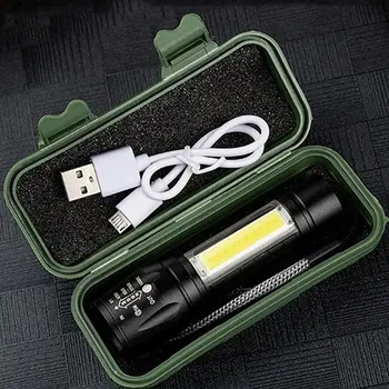 Mini torcia a LED Q5 con batteria integrata, torcia zoom, lampada COB, 2000 lumen, luce tascabile di emergenza impermeabile per esterni regolabile 10 best sales Torcia elettrica da 2000 lumen - №10